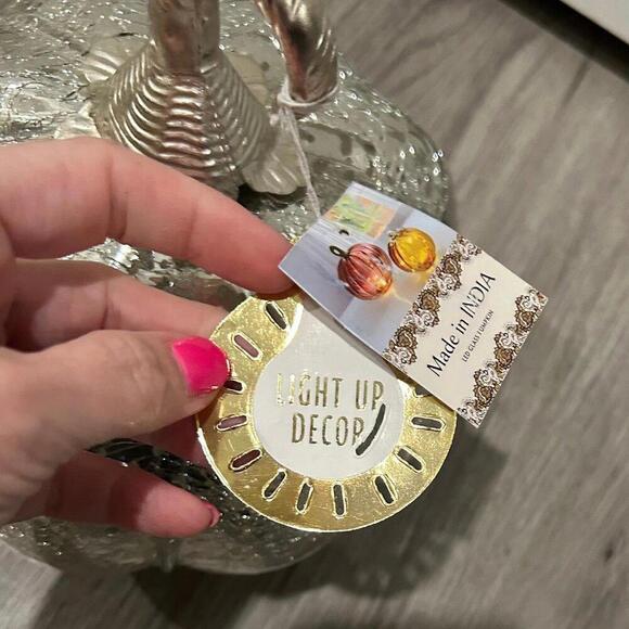 Mercury Glass Pumpkin Silver Battery Operated LED Lighted - Picture 3 of 3